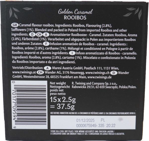 TTwinings Gold Caramel Rooibos im Pyramidenteebeutel Rückseite